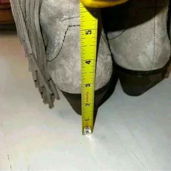 SAM EDELMAN Louie Suede Fringe Ankle Boots Booties Size Women’s 6.5 putty gray - Picture 5 of 7